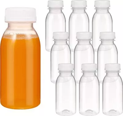 24X Mini Juice Bottles 100ml Plastic Bottles Clear Drink Containers With Lids • £15.99