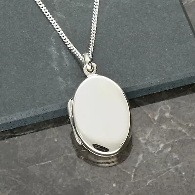 Sterling Silver Polished Oval Picture Locket With Optional Engraving And Chain • $48.54