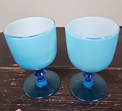 Carlo Moretti Cased Glass Blue Stem Wine Goblet Cups MCM Murano Italy 5   • $49.99