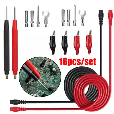 16pcs Cable Alligator Clip Needle Tip Digital Multimeter Probe Test Lead Sets • £4.59