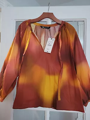 Zara Tie Dye Print Oversized Blouse Size Small Multicolor 100% Cotton Nwt • $29.99