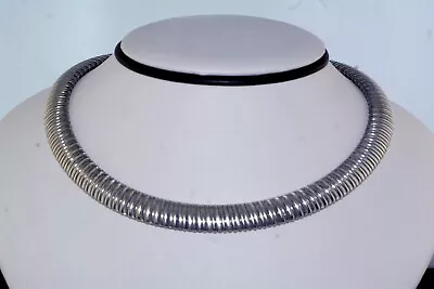 Vtg Wide Semi Flexible Snake Omega Choker Sterling Silver 16  Necklace • $75