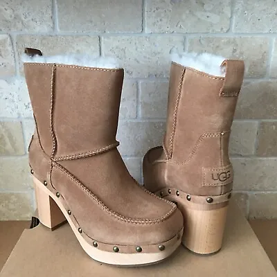 £149.07 • Buy Ugg Kouri Chestnut Suede High Heel Clog Boots Size 12 Women