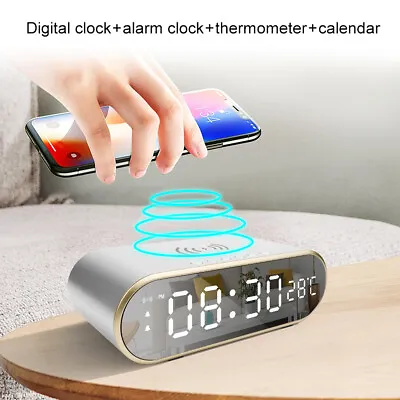 £21.88 • Buy Digital Alarm Clock Wireless Charging Desk Clock Snooze  Temperature Night Light