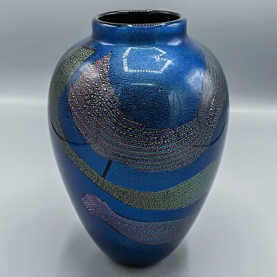 Randy Strong Dichroic Art Glass Vase Blue Multi Color 9 1/4 H FREE USA SHIPPING • $425