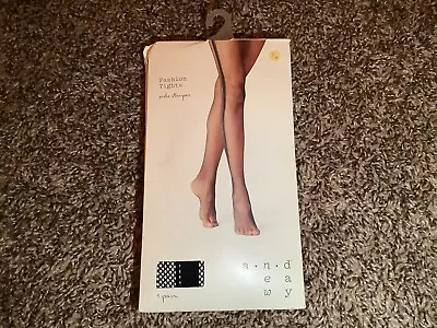 A New Day Fashion Fishnet Tights W/side Stripes Color Ebony Size: S/M • £7.22