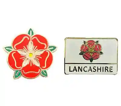 £8.99 • Buy Set Of 2 Lancashire County Rose Badge And Lancashire Oblong Lapel Pin Badge