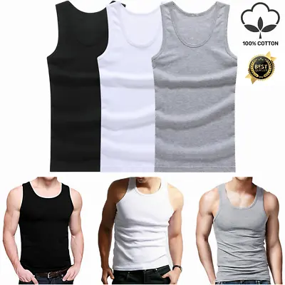 3-12 Pack Men 100% Cotton Tagless Ribbed Tank Top A-Shirt Wife Beater Undershirt • $12.99