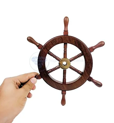 Set Of 2 Mini Wooden Vintage Brass Nautical Marine Ship Wheel Captain Pirate 6  • $30.08