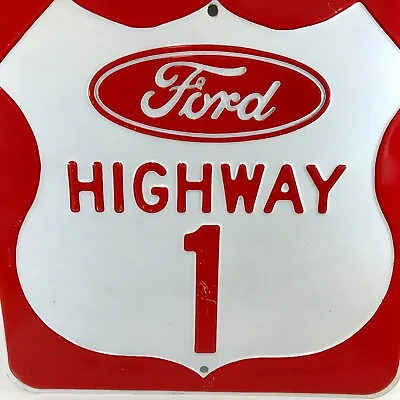 Vintage Ford Motor Co Highway 1 Road Sign Embossed Metal Auto Garage Shop Decor • $95