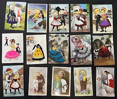 Lot Of 15 Silk Embroidered Postcards~Dancers Mermaid Religious Denmark Flamenco • $29.99