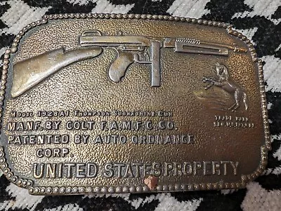 Tiffany Co. BRASS  COLT Thompson SUBMACHINE GUN U.S. Property MENS BELT BUCKLE • $20
