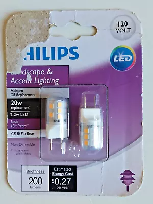 Philips LED 20W 2.2W G8 T4 Bi Pin Base 200Lm Landscape & Accent Light Bulb 2-PK • $11.99