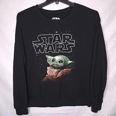 STAR WARS Women's Black Grogu Baby Yoda Graphic Pullover Sweatshirt LARGE • $18