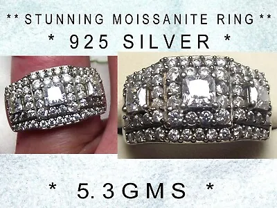 * QUALITY * 925 SILVER * STUNNING MOISSANITE  RING * 5.3gms * Size L * • £42