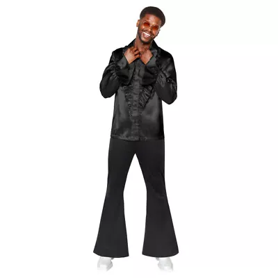 70s Disco Flares Trousers Black Groovy Saturday Night Fever  Mens Costume Pants • $24.99