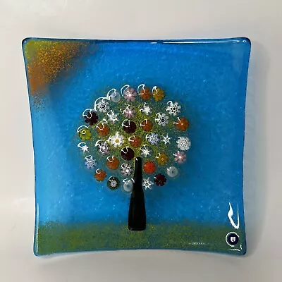 Tree Of Life Murano Art Glass Square Multicolored Trinket Millefiori Dish Plate • $15