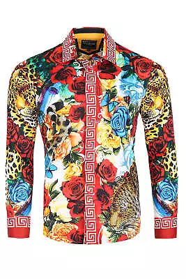 BARABAS Men's Rhinestone Baroque Greek Pattern Floral Shirts SPR609 • $185