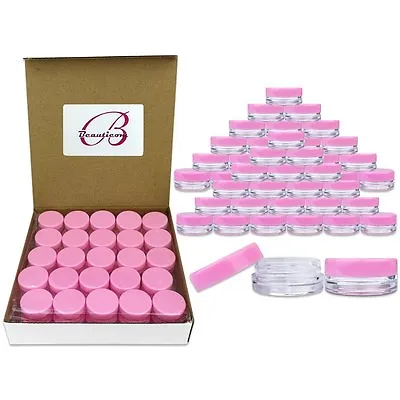 50 Pack 3 Gram/ML Pink Lid Plastic Makeup Cosmetic Cream Sample Jar Containers • $8.59