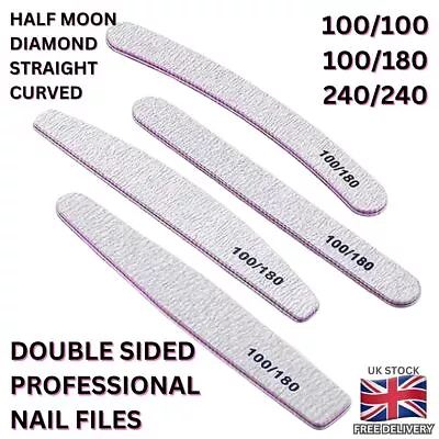 100/180/240 Grit Nail Files Professional Quality Half Moon/Curved/Diamond Buffer • £8.99