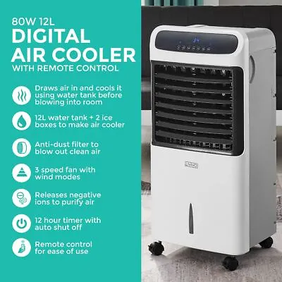 Portable Air Cooler Fan With Remote Control Ice Cold Cooling Conditioner Unit • £119.99