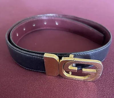 Vintage Gucci Logo Belt. Navy Blue Belt W/Vintage Gucci Logo Buckle Sz Small • $45