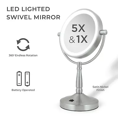 Zadro LED Lighted Makeup Mirrors W/ 5X/1X Magnification & Cordless 4 AA Battery • $69.99