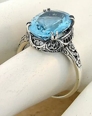 Genuine 6 Carat Blue Topaz 925 Sterling Silver Nouveau Antique Style Ring   972x • $47.99