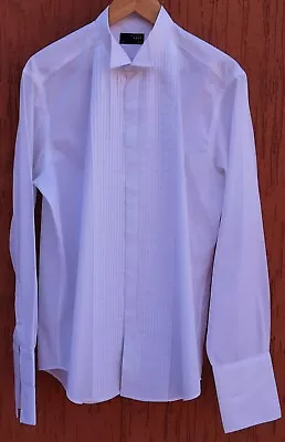 THOMAS NASH - GENTS WHITE PLEATED FRONT EVENING WEAR SHIRT W/WING COLLAR Size 16 • £15