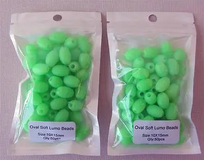 $9.90 • Buy 100 X Fishing Lumo Soft Glow Beads Green Oval Size 10 X 15mm Fishing Tackle