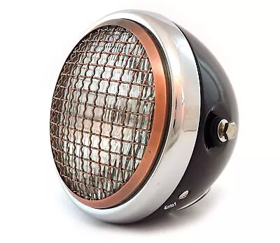 6.5  H4 Halogen Motorcycle Headlight W/ Grill - Gloss Black Chrome Bronze • $52.95