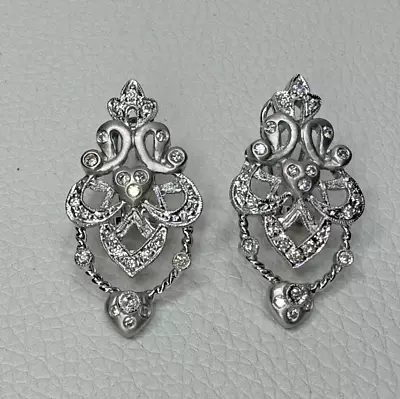 Antique Art Deco Retro Style 18k White Gold Diamond Earrings 9.5g 32mm .50tcw • $889
