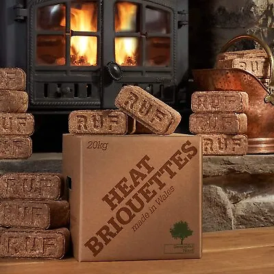 Eco Heat Log RUF Briquettes 20kg Wood Burners Stoves Fires- • £35.99