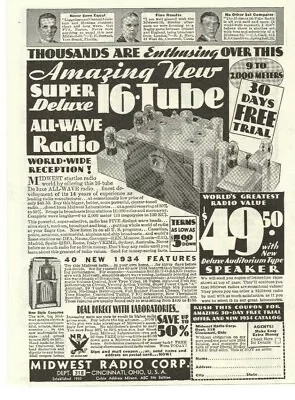 1933 Midwest Radio Corp. Advertisement Cincinnati Ohio • $18