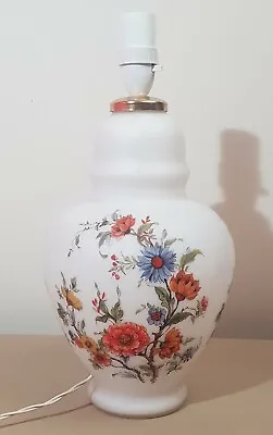 Italian Opaque Glass Table Lamp With Hand Painted Floral Design Finish C.1950-70 • £22
