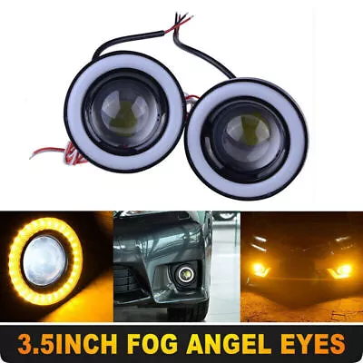 2X 89mm Car Projector LED Fog Light Lamp Round Yellow Halo Angel Eye Ring Bulbs/ • $26.98