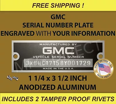 Gmc Serial Number Tag Data Plate Truck Suburban Id (engraved) First Class Ship • $32.50