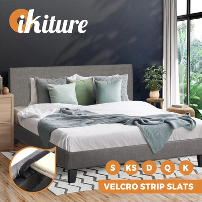 $242.91 • Buy Oikiture Bed Frame Queen Double King Single Wooden Slats Fabric Leather