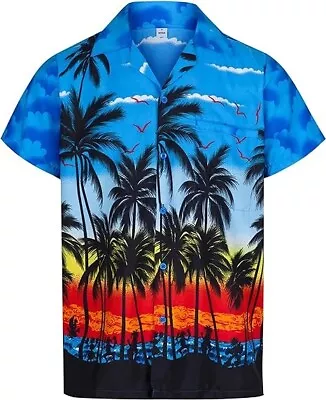 Mens Hawaiian Shirt STAG Beach Holiday Palm Tree Fancy T-shirt Blue Large • £17.99