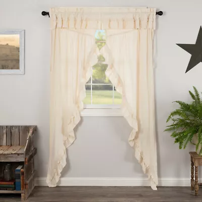 MUSLIN RUFFLED UNBLEACHED Natural PRAIRIE Long Panel Set 84  Long Country • $39.95