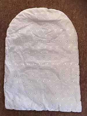 WHITE COTTON BRODERIE ANGLAISE PRAM QUILT COVER BABY NEWBORN COT BED 90s DUVET • £10