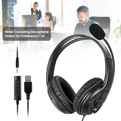 £12.99 • Buy 2 In 1 Headphones Headset Stereo For Skype PC Laptop Noise Canceling Microphone