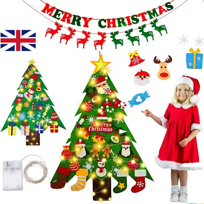 DIY Felt Christmas Tree Set With Lights Wall Hanging Xmas Decor Kids Gifts Home • £2.99