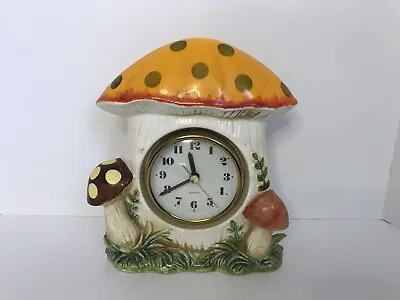 Vintage Sears Merry Mushroom Ceramic Desk Wall Clock 1978 Works Rare HTF • $266