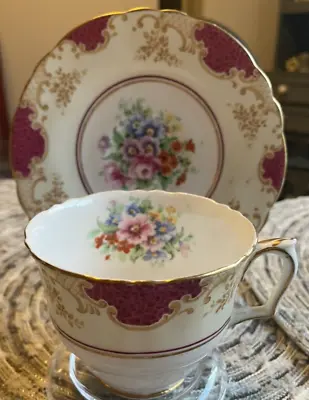 VINTAGE TEA CUP AND SAUCER  CROWN STAFFORDSHIRE  1950s • $23