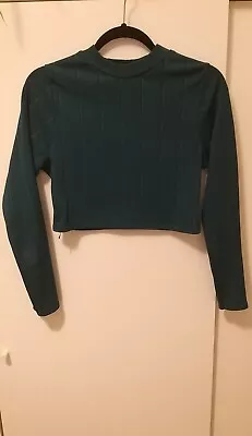 Ladies Size 12 Misguided Green Long Sleeve Crop Top • £4