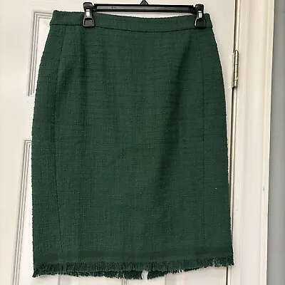 Forest Green J Crew Tweed Skirt  With Fringe Size 6. Lined. Work Office Holiday • $15