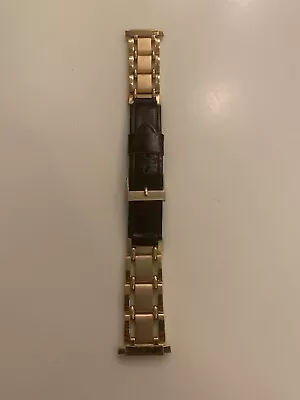 Vintage Pair (Two) NOS Gold Tone Link & Faux Leather Watch Band Straps 16mm-19mm • $9.95