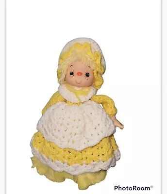 Vintage Hand Crocheted Ice Cream Doll 13  Yellow White Feather Duster • $12.99