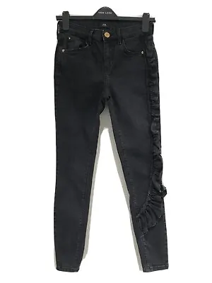 £7.99 • Buy River Island Charcoal / Black Skinny Jeans Size 8 Ruffle Leg Ankle Grazer